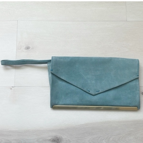 Madewell Handbags - Madewell Eaton blue nubuck leather envelop clutch wristlet